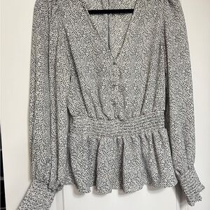 Sienna Sky Gray Puff Sleeve Smocked Peplum Blouse